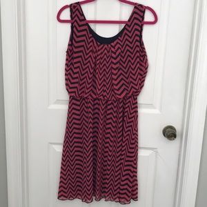 Pink & Navy Blue Chevron Dress